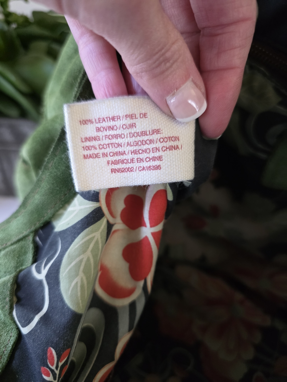 Vintage Lucky Brand Olive Green Suede Hobo Bag Floral Lining - Picture 11 of 14